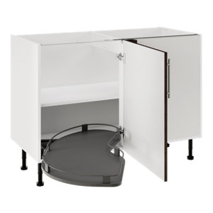 Meuble de rangement bas d’angle 120 cm décor imitation chêne gris BASILIE
