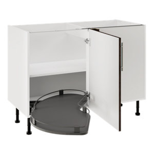 Meuble de rangement bas d’angle 120cm décor imitation chêne fumé BASILIE