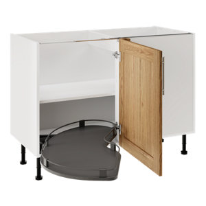 Meuble de rangement bas d'angle 120 cm décor imitation chêne clair COLINE