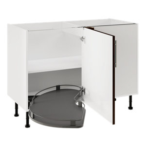 Meuble bas d'angle de cuisine 120 cm décor imitation noyer mat avec rangement coulissant HELINE
