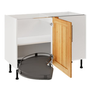 Meuble bas d’angle de cuisine 120 cm décor imitation chêne doré avec rangement coulissant ILONA 