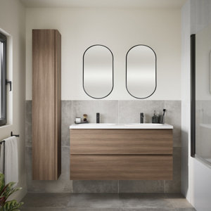 Ensemble salle de bain décor imitation chêne brun IDALIE