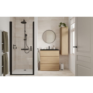 Ensemble salle de bain décor imitation chêne clair IDALIE
