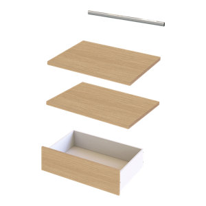 2 étagères + 1 tiroir + 1 barre de penderie 40 cm - Pack 4 CICERO effet chêne clair
