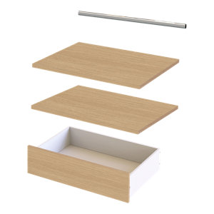 2 étagères + 1 tiroir + 1 barre de penderie 60 cm - Pack 4 CICERO effet chêne clair