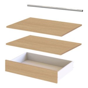 2 étagères + 1 tiroir + 1 barre de penderie 80 cm - Pack 4 CICERO effet chêne clair