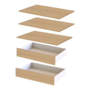 3 étagères + 2 tiroirs 80 cm - Pack 5 CICERO effet chêne clair