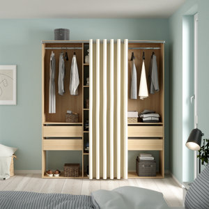 Kit dressing effet chêne avec rideau beige L.200 x l.177 cm x Ep.48 cm ANDLAU