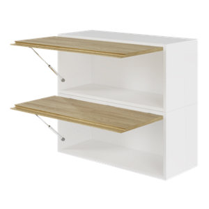 Meuble sur-hotte de cuisine GLORIAN effet chêne clair - L.80 x H.36 x P.32 cm 2 portes relevables