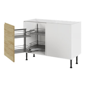 Meuble bas d'angle de cuisine GLORIAN effet chêne clair - L.120 x H.87 x P.57 cm