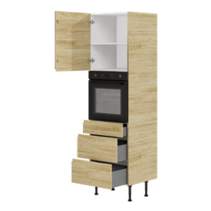 Colonne électroménager de cuisine 1 porte, 1 emplacement four, 1 tiroir et  2 casseroliers GLORIAN effet chêne clair H.201 x L.60 cm x P.57 cm