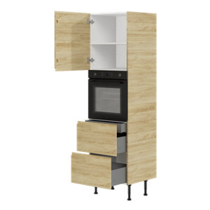 Colonne électroménager de cuisine 1 porte, 1 emplacement four, 2 casseroliers et 1 tiroir GLORIAN effet chêne clair H.201 x L.60 cm x P.57 cm