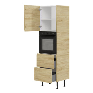 Colonne électroménager de cuisine 1 porte, 1 emplacement four et 2 casseroliers GLORIAN effet chêne clair H.201 x L.60 cm x P.57 cm