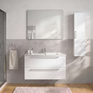 Ensemble salle de bain IDALIE blanc brillant avec plan vasque LANA