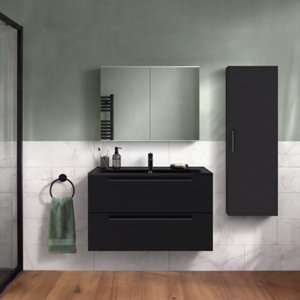 Ensemble salle de bain IDALIE noir mat avec plan vasque NAPOLD noir mat