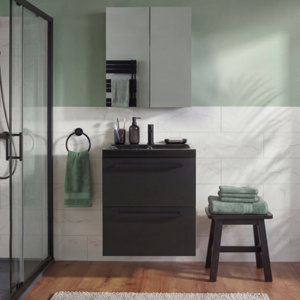 Ensemble salle de bain IDALIE noir mat avec vasque NAPOLD noir brillant