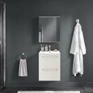 Ensemble salle de bain IDALIE gris perle avec vasque NAPOLD blanc brillant