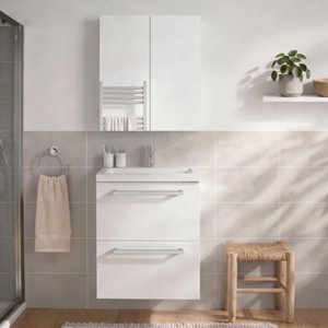Ensemble salle de bain IDALIE blanc brillant avec vasque NAPOLD blanc brillant
