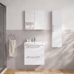 Ensemble salle de bain IDALIE blanc brillant avec plan vasque NIRA