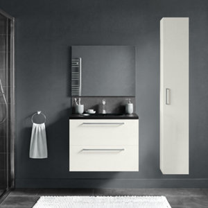 Ensemble salle de bain IDALIE gris perle avec vasque CALICIA noir satin