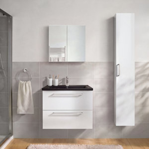 Ensemble salle de bain IDALIE blanc brillant avec plan vasque NAPOLD noir mat