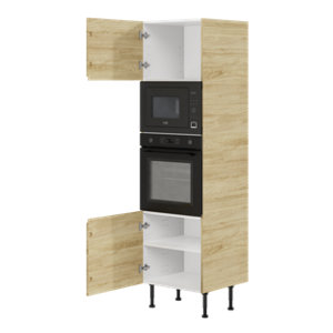 Colonne électroménager de cuisine 2 portes, 1 emplacement micro-ondes, 1 emplacement four GLORIAN effet chêne clair H.201 x L.60 cm x P.57 cm
