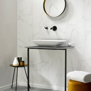 Panneau mural PVC blanc et gris effet marbre pour murs et plafonds CALACATTA - 260 x 37,5 cm