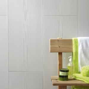 Panneau mural PVC effet pin blanchi pour murs et plafonds - 260 cm x 37,5 cm x 8 mm