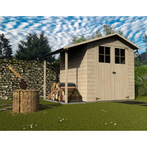 Abri de jardin bois couleur naturelle 12 mm 273x212x202 cm (3.24m²) et bûcher latéral LOVOU
