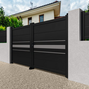 Portail aluminium battant "Sitia" 3 m gris anthracite