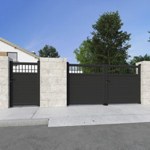 Portail battant aluminium "sillano" gris - l. 3,5 m