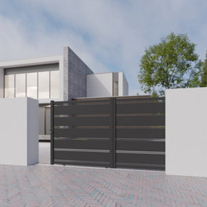 Portail coulissant aluminium "leccio" gris - l. 3,25 m