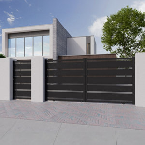 Portail coulissant aluminium "leccio" gris - l. 3,75 m