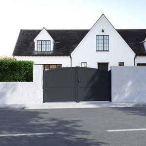 Portail battant aluminium "Berilo" gris - L.3,5 x H.1,60/1,80 m - Largeur entre piliers : 3560 mm