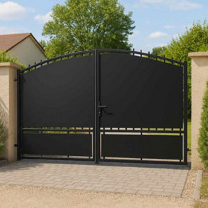 Portail métal plein battant noir HORIZON - 192 x 350 cm