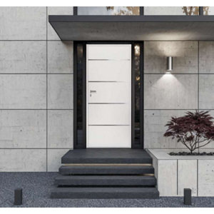 Porte d’entrée "ATENA" blanc métal 215 cm x 90 cm ouvrant gauche 55 mm serrure 3 points