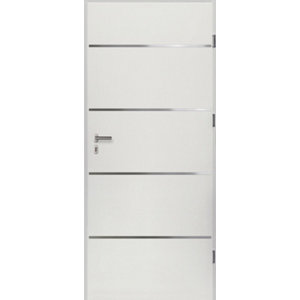 Porte d’entrée "ATENA" blanc métal 215 cm x 90 cm ouvrant gauche 55 mm serrure 3 points