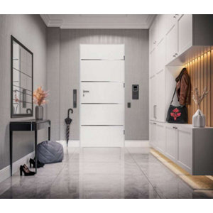 Porte d’entrée "ATENA" blanc métal 215 cm x 90 cm, ouvrant droit 55 mm, serrure 3 points