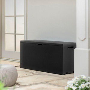 Coffre de jardin EMILY gris anthracite 270 L avec roulettes, L. 118 x l. 45 x H. 57 cm. 