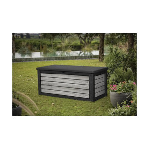 Coffre de rangement exterieur gris imitation bois 630 L - L. 155 x P. 72 x H. 70 cm