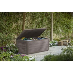 Coffre de rangement gris 511 L en polypropylène imitation résine tressée 145 × 73 × 64 cm