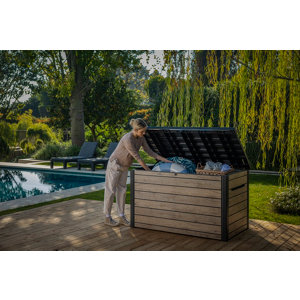 Coffre de jardin résine effet bois noyer cadenassable 870 L