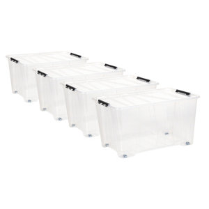 Lot de 4 box de rangement 50 litres avec roulettes et couvercles hermétiques 57x39x32 cm