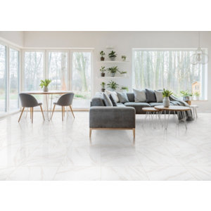 Carrelage de sol intérieur en grès cérame émaillé "CARRARA" blanc - 60 X 60 cm