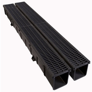 Kit de 2 caniveaux grille noire - 2 fonds