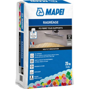 Ragréage P3 fibré tous supports intérieur autolissant gris 25 kg