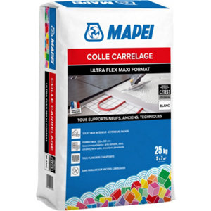 Mortier-colle carrelage ultra flex maxi format blanc intérieur et extérieur 25 kg