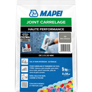 Joint carrelage haute performance gris ciment 113 intérieur et extérieur 5 kg