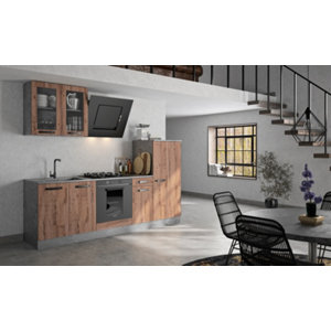 Cuisine en kit "Gina" imitation chêne vielli et béton texturé - L. 2,40 M