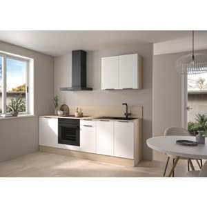 Cuisine en kit décor blanc mat et imitation bois clair "AMELIA" - L.2,40 m